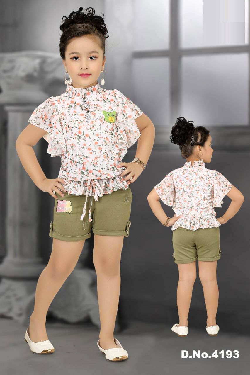Kids 4193 Fancy Party Wear Top With Shorts Collection